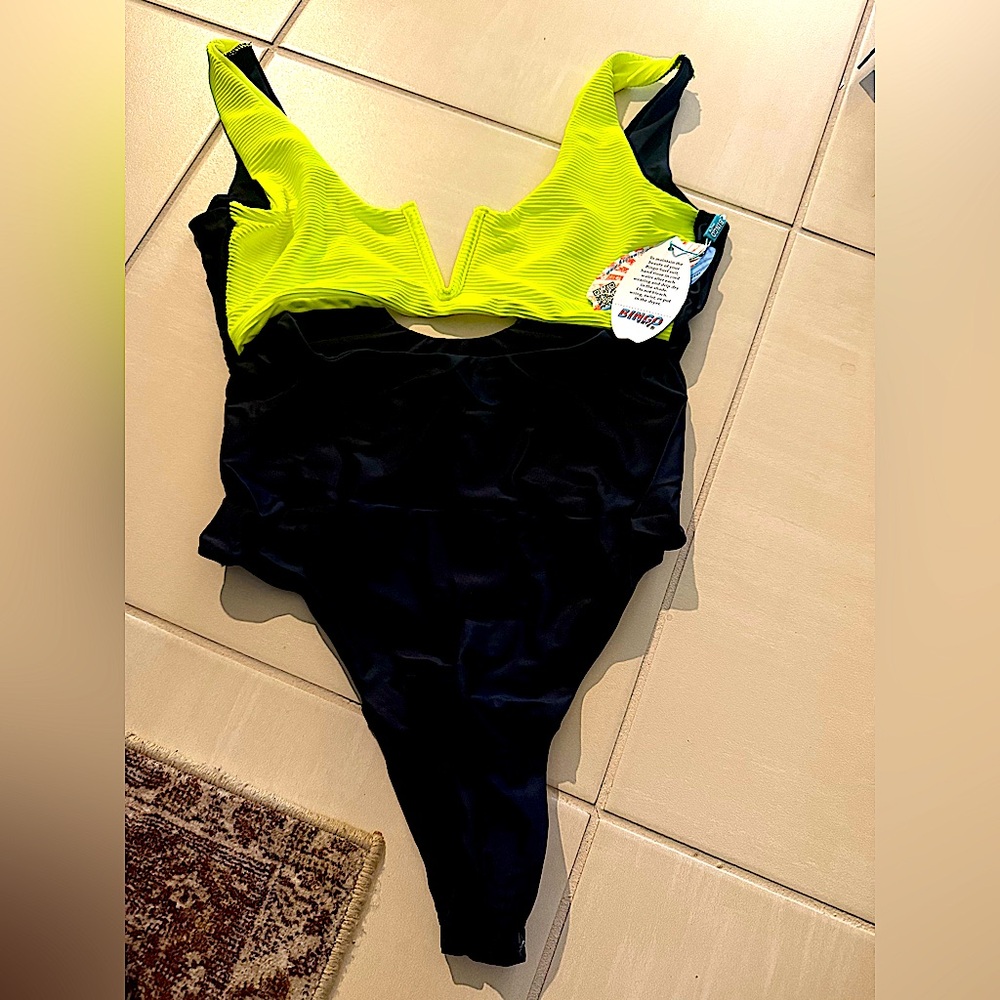 Bingosurf neon yellow and black cut out one piece size xl